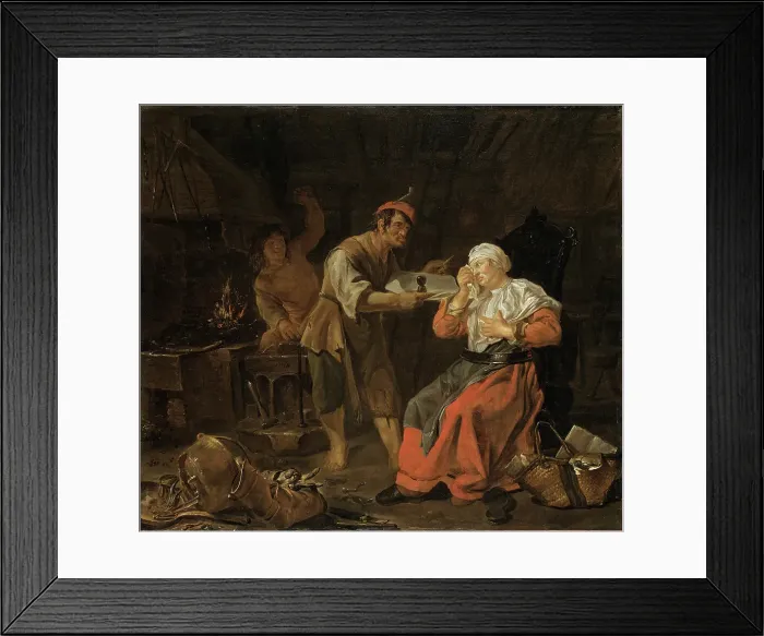 Framed Print : Weeping Woman in a Blacksmith's Shop, mid-17th century. Creator: Gabriel Metsu Framed Print : Weeping Woman in a Blacksmith's Shop, mid-17th century. Creator: Gabriel Metsu