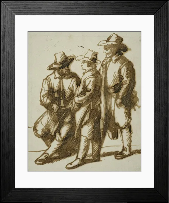 Framed Print : Three men conversing. Creator: Hendrik Goudt Framed Print : Three men conversing. Creator: Hendrik Goudt