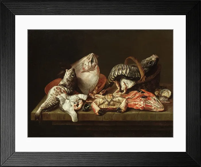 Framed Print : Still Life with Fishes, a Crab and Oysters. Creator: Isaac van Duynen Framed Print : Still Life with Fishes, a Crab and Oysters. Creator: Isaac van Duynen