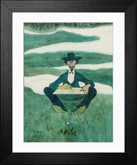 Framed Print : The First Flower of Spring. Portrait of Ole Kruse, 1902. Creator: Ivar Arosenius