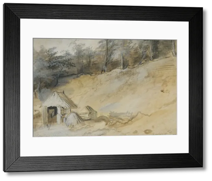 Framed Print : Sandy slope with a hut. Creator: Unknown Framed Print : Sandy slope with a hut. Creator: Unknown