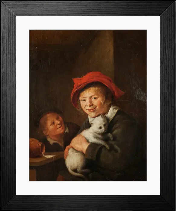 Framed Print : Two boys playing with a cat, 1650s. Creator: Jan Miense Molenaer Framed Print : Two boys playing with a cat, 1650s. Creator: Jan Miense Molenaer