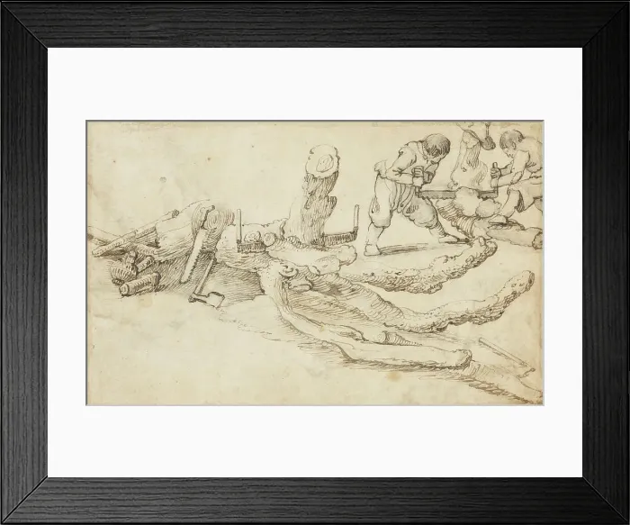 Framed Print : Woodcutters Cutting up Tree Trunks. Creator: Jan van de Velde II Framed Print : Woodcutters Cutting up Tree Trunks. Creator: Jan van de Velde II