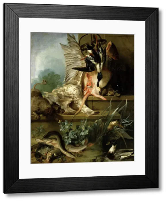 Framed Print : Still Life with a Spaniel Chasing Ducks ('Water'), 1719. Creator: Jean-Baptiste Oudry. Still Life with a Spaniel Chasing Ducks ('Water'), 1719. Creator: Jean-Baptiste Oudry Framed Print : Still Life with a Spaniel Chasing Ducks ('Water'), 1719. Creator: Jean-Baptiste Oudry. Still Life with a Spaniel Chasing Ducks ('Water'), 1719. Creator: Jean-Baptiste Oudry