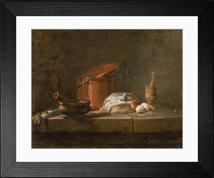 Framed Print : Still Life with Kitchen Utensils and Vegetables, 1734. Creator: Jean-Simeon Chardin Framed Print : Still Life with Kitchen Utensils and Vegetables, 1734. Creator: Jean-Simeon Chardin