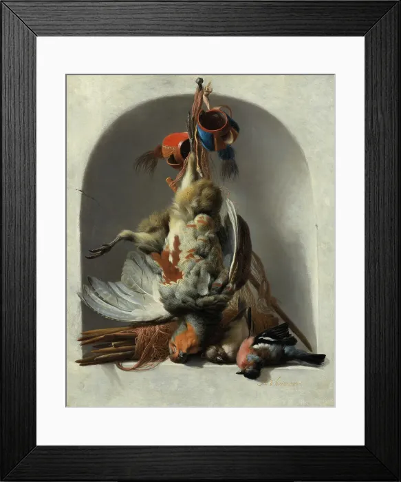 Framed Print : Still Life with Birds and Hunting Gear in a Niche, c.1633. Creator: Melchior d'Hondecoeter Framed Print : Still Life with Birds and Hunting Gear in a Niche, c.1633. Creator: Melchior d'Hondecoeter