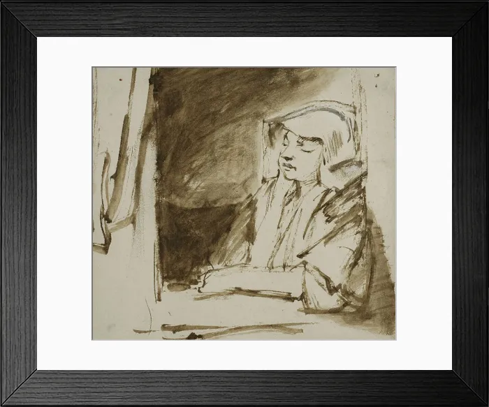 Framed Print : Sleeping woman at an open window, c.1655. Creator: Rembrandt Harmensz van Rijn Framed Print : Sleeping woman at an open window, c.1655. Creator: Rembrandt Harmensz van Rijn