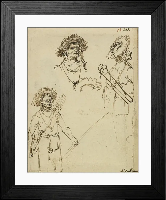 Framed Print : Three studies of an archer. Creator: Rembrandt Harmensz van Rijn Framed Print : Three studies of an archer. Creator: Rembrandt Harmensz van Rijn