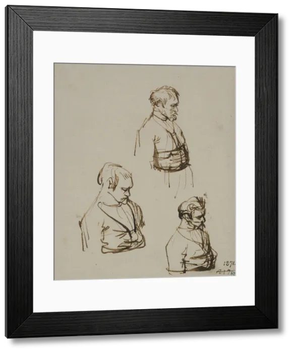 Framed Print : Three studies of a man seen in profile. Creator: Rembrandt Harmensz van Rijn Framed Print : Three studies of a man seen in profile. Creator: Rembrandt Harmensz van Rijn