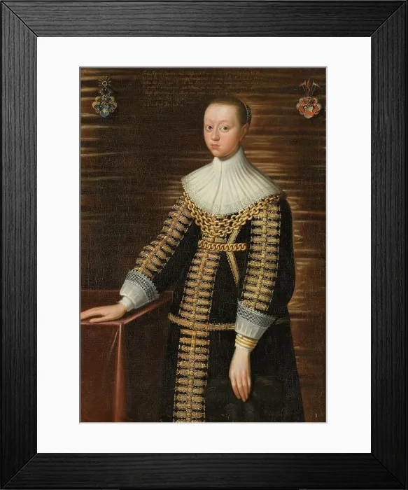 Framed Print : Unknown woman with the Gyllenstierna and Eka arms, early 17th century. Creator: Anon Framed Print : Unknown woman with the Gyllenstierna and Eka arms, early 17th century. Creator: Anon