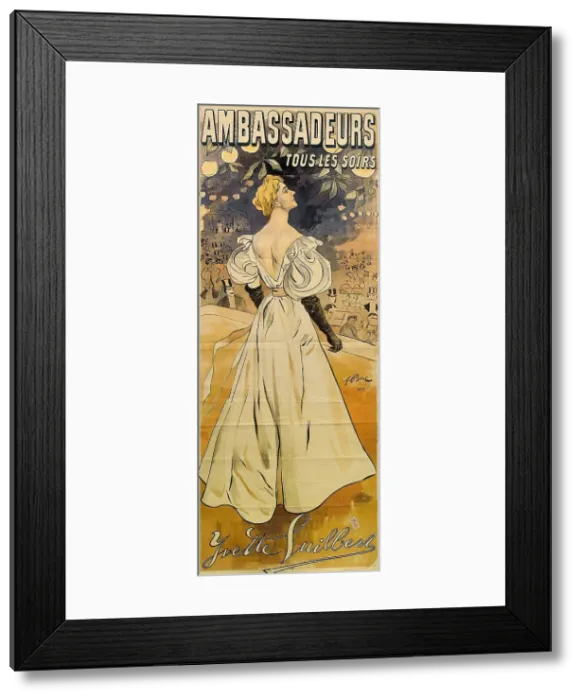 Framed Print : Yvette Guilbert. Ambassadeurs tous les soirs (Poster), 1895. Artist: Bac, Ferdinand (1859-1952) Framed Print : Yvette Guilbert. Ambassadeurs tous les soirs (Poster), 1895. Artist: Bac, Ferdinand (1859-1952)