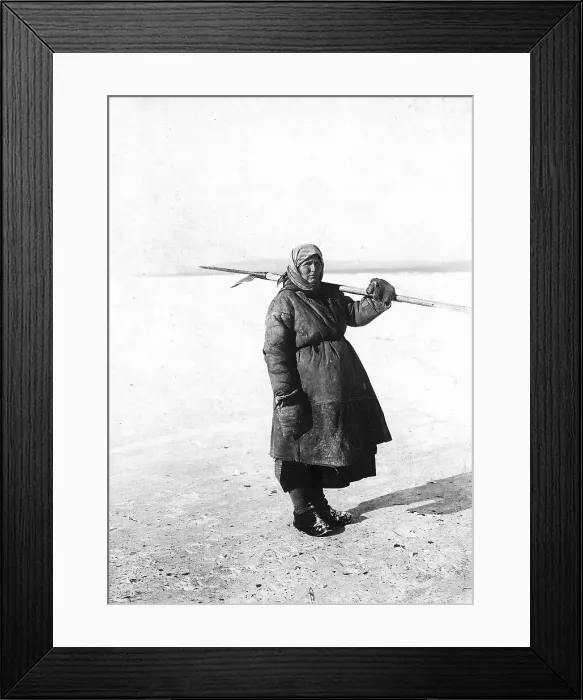 Framed Print : An Angarsk peasant woman goes to check the ouds, 1911. Creator: Unknown Framed Print : An Angarsk peasant woman goes to check the ouds, 1911. Creator: Unknown