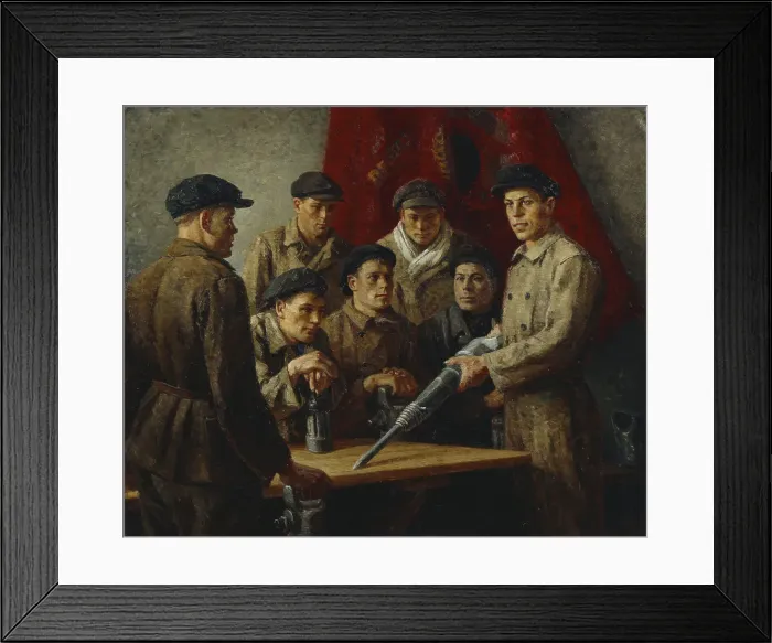 Framed Print : Before shift work. Stakhanov Brigade, 1937. Creator: Ryazhsky, Georgi Georgievich (1895-1952) Framed Print : Before shift work. Stakhanov Brigade, 1937. Creator: Ryazhsky, Georgi Georgievich (1895-1952)