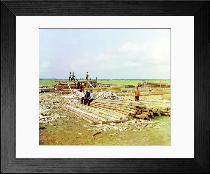 Framed Print : Log sawing, Kuzminskoy, 1912. Creator: Sergey Mikhaylovich Prokudin-Gorsky Framed Print : Log sawing, Kuzminskoy, 1912. Creator: Sergey Mikhaylovich Prokudin-Gorsky