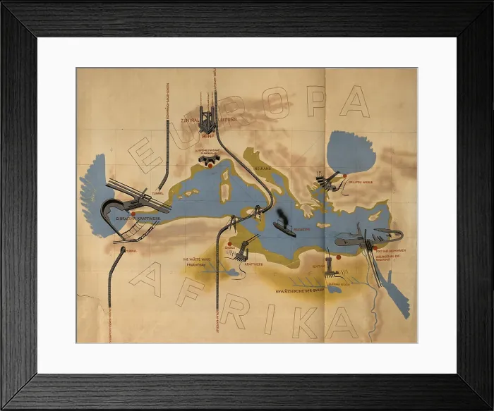 Framed Print : Illustration of the Atlantropa Project. Exhibition flyer, 1932. Creator: Sörgel, Herman (1885-1952) Framed Print : Illustration of the Atlantropa Project. Exhibition flyer, 1932. Creator: Sörgel, Herman (1885-1952)