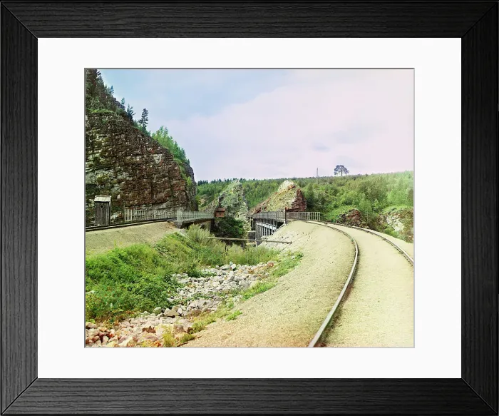 Framed Print : Yuryuzan Bridge with excavation, 1910. Creator: Sergey Mikhaylovich Prokudin-Gorsky Framed Print : Yuryuzan Bridge with excavation, 1910. Creator: Sergey Mikhaylovich Prokudin-Gorsky
