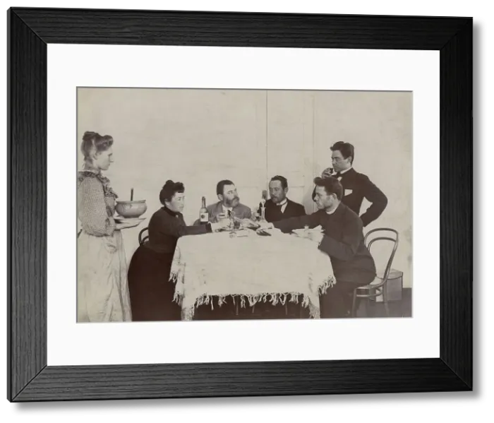 Framed Print : Homemade meal; acquaintances of the Irkutsk merchant V.M. Posokhin, 1910-1919. Creator: Unknown Framed Print : Homemade meal; acquaintances of the Irkutsk merchant V.M. Posokhin, 1910-1919. Creator: Unknown