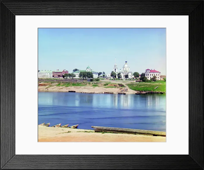 Framed Print : Downtown Tver'. Visible is the Church of the Resurrection (of the Three Confessors), 1910. Creator: Sergey Mikhaylovich Prokudin-Gorsky