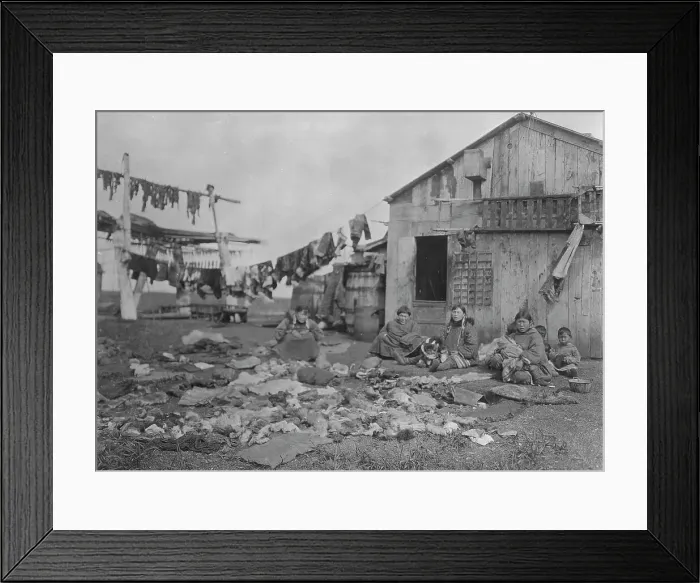 Framed Print : Wooden home of Alaskan Eskimo family, (1929?). Creator: Unknown Framed Print : Wooden home of Alaskan Eskimo family, (1929?). Creator: Unknown