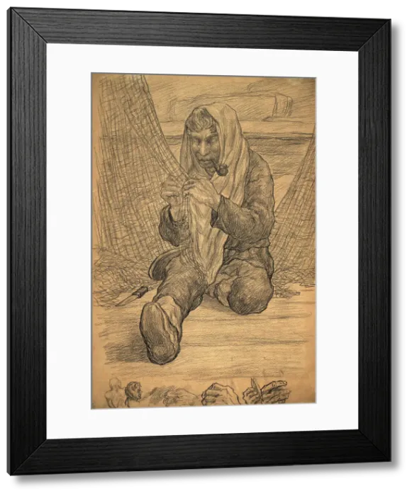 Framed Print : Repairing the net, 1928. Creator: Dmitrii Innokent'evich Karatanov Framed Print : Repairing the net, 1928. Creator: Dmitrii Innokent'evich Karatanov