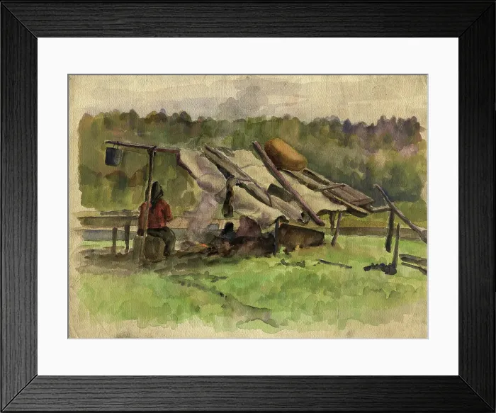 Framed Print : A Woman by the Fire and Tent, 1927. Creator: Dmitrii Innokent'evich Karatanov Framed Print : A Woman by the Fire and Tent, 1927. Creator: Dmitrii Innokent'evich Karatanov