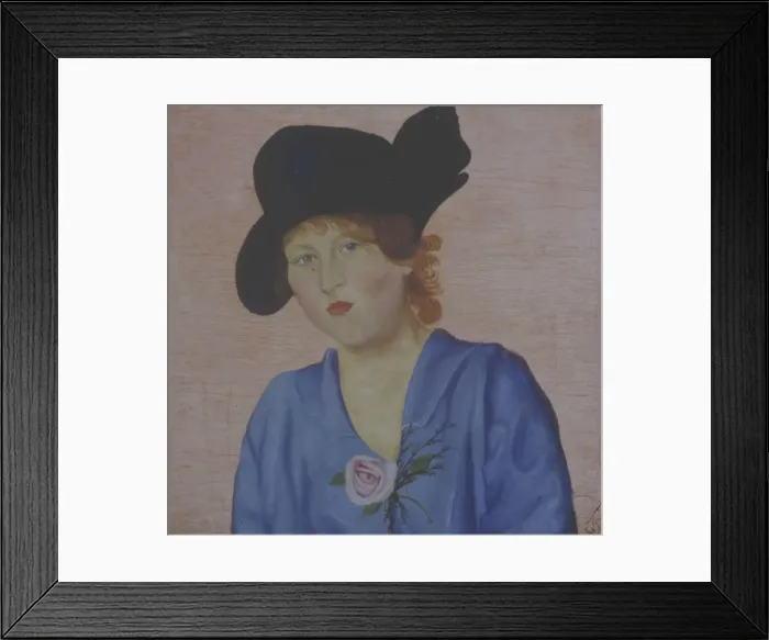 Framed Print : Portrait of a Lady wearing a blue hat. Creator: Popov, Nikolai Nikolayevich (1890-1953)