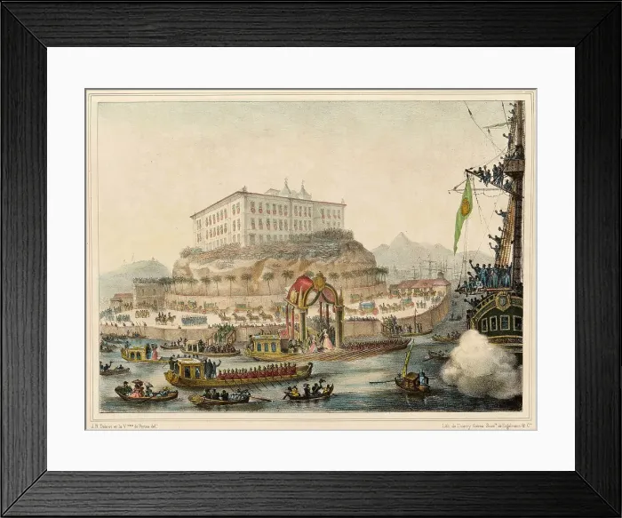 Framed Print : Landing of Archduchess Maria Leopoldina in Rio de Janeiro on 5 November 1817, 1830s. Creator: Debret, Jean-Baptiste (1768-1848) Framed Print : Landing of Archduchess Maria Leopoldina in Rio de Janeiro on 5 November 1817, 1830s. Creator: Debret, Jean-Baptiste (1768-1848)