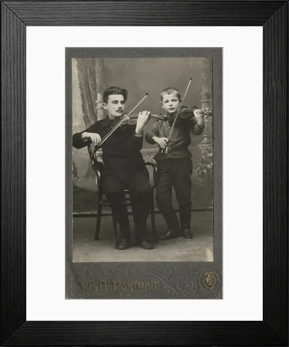 Framed Print : P.L. Stolyarov and V.P. Karetnikov playing violins, 1910-1919. Creator: I. F. Varlekhovskii Framed Print : P.L. Stolyarov and V.P. Karetnikov playing violins, 1910-1919. Creator: I. F. Varlekhovskii