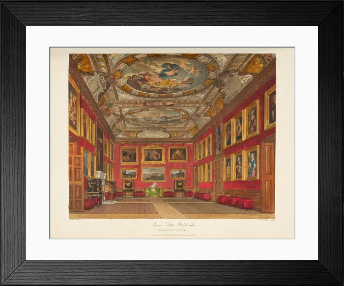 Framed Print : The Queen's State Bedchamber at Windsor Castle, 1818. Creator: Stephanoff, James (1789-1874)