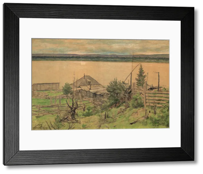 Framed Print : House on the river bank, 1921. Creator: Dmitrii Innokent'evich Karatanov Framed Print : House on the river bank, 1921. Creator: Dmitrii Innokent'evich Karatanov