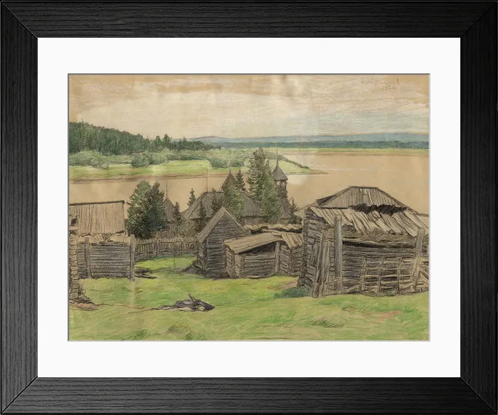 Framed Print : A Village on a River Shore, 1921. Creator: Dmitrii Innokent'evich Karatanov Framed Print : A Village on a River Shore, 1921. Creator: Dmitrii Innokent'evich Karatanov