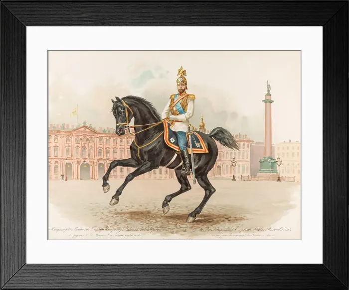 Framed Print : Equestrian Portrait of Nicholas II of Russia, 1896. Creator: Bakmanson, Hugo Karlovich (1860-1953) Framed Print : Equestrian Portrait of Nicholas II of Russia, 1896. Creator: Bakmanson, Hugo Karlovich (1860-1953)