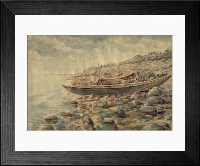 Framed Print : Boats on the banks of the Yenisei, 1928. Creator: Dmitrii Innokent'evich Karatanov Framed Print : Boats on the banks of the Yenisei, 1928. Creator: Dmitrii Innokent'evich Karatanov