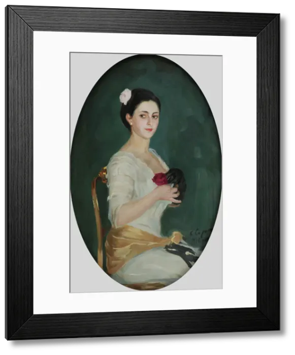 Framed Print : Lady with a Rose, 1910. Creator: Sorin, Saveli Abramovich (1878-1953) Framed Print : Lady with a Rose, 1910. Creator: Sorin, Saveli Abramovich (1878-1953)