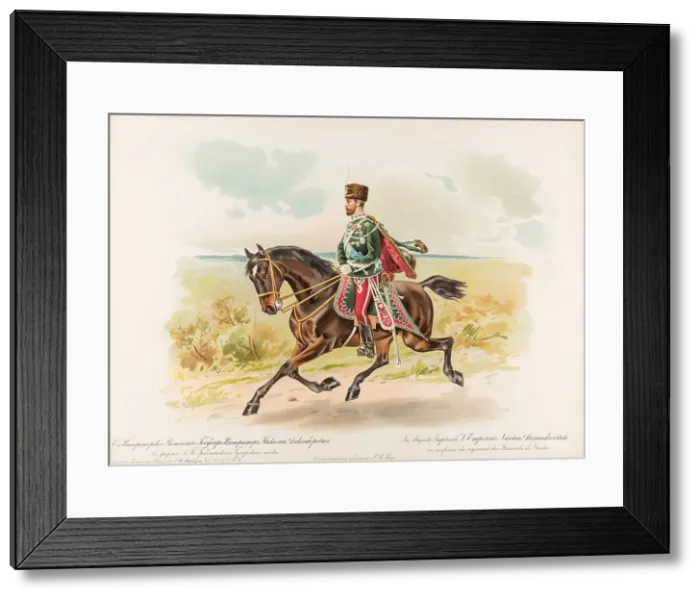 Framed Print : Equestrian Portrait of Nicholas II of Russia, 1896. Creator: Bakmanson, Hugo Karlovich (1860-1953) Framed Print : Equestrian Portrait of Nicholas II of Russia, 1896. Creator: Bakmanson, Hugo Karlovich (1860-1953)