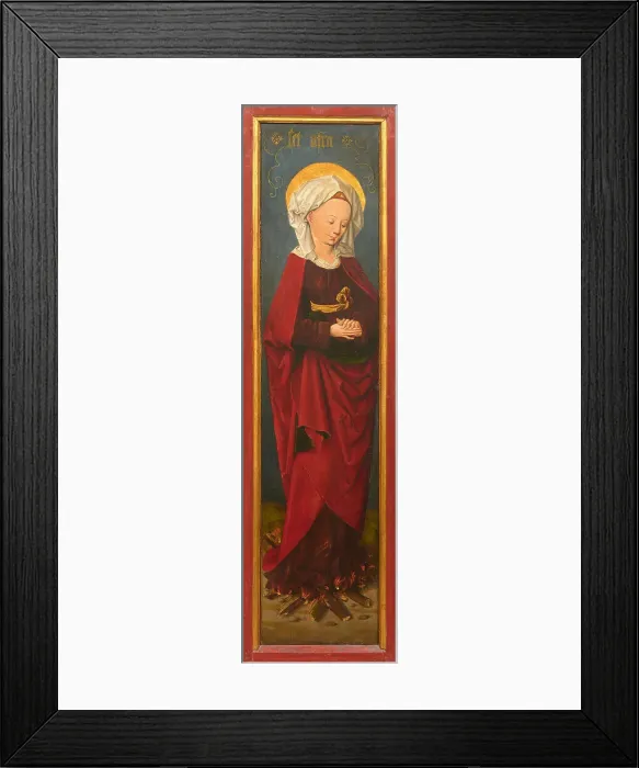 Framed Print : Wing of a triptych: Saint Afra at the stake, c. 1497. Creator: Master of Augsburg (active ca 1497) Framed Print : Wing of a triptych: Saint Afra at the stake, c. 1497. Creator: Master of Augsburg (active ca 1497)