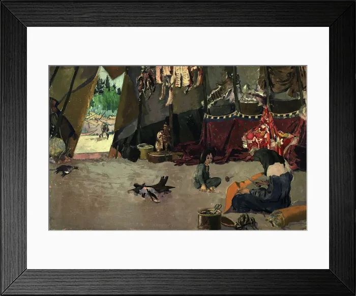 Framed Print : Birch bark yurt - Interior view of the yurt. Selkups, 1920. Creator: A. G. Vargin Framed Print : Birch bark yurt - Interior view of the yurt. Selkups, 1920. Creator: A. G. Vargin