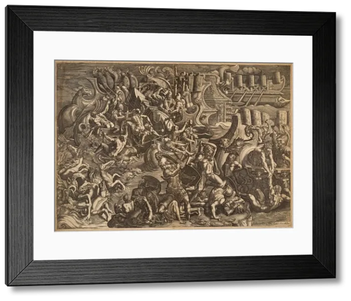 Framed Print : The Trojans repulsing the Greeks. After Giulio Romano, 1538. Creator: Scultori (called Mantovano), Giovanni Battista (1503-1575) Framed Print : The Trojans repulsing the Greeks. After Giulio Romano, 1538. Creator: Scultori (called Mantovano), Giovanni Battista (1503-1575)
