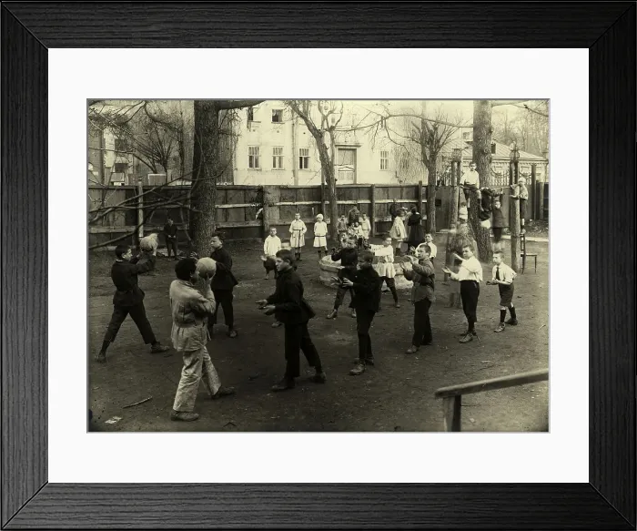 Framed Print : Moscow: Jewish orphanage named after the Comintern. Games in the garden, 1920-1929. Creator: Unknown