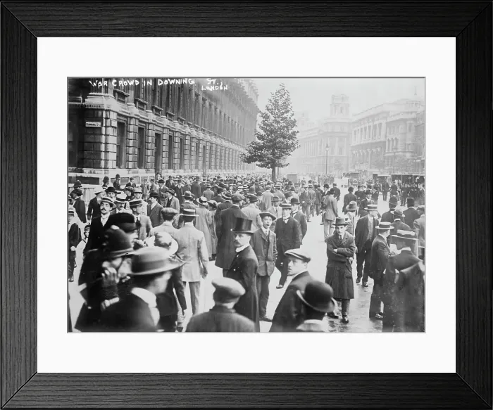 Framed Print : War Crowd in Downing St. London, 1914. Creator: Bain News Service Framed Print : War Crowd in Downing St. London, 1914. Creator: Bain News Service