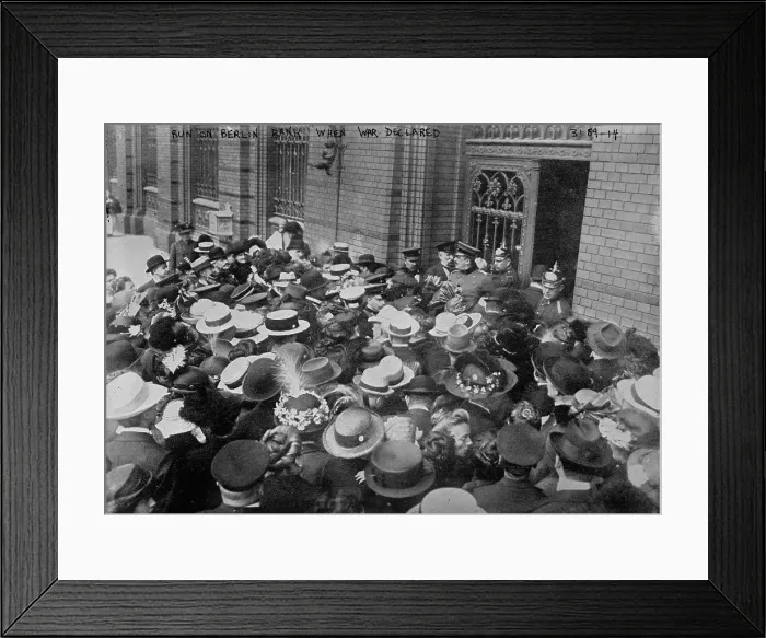 Framed Print : Run on Berlin Bank when war declared, Aug 1914. Creator: Bain News Service Framed Print : Run on Berlin Bank when war declared, Aug 1914. Creator: Bain News Service
