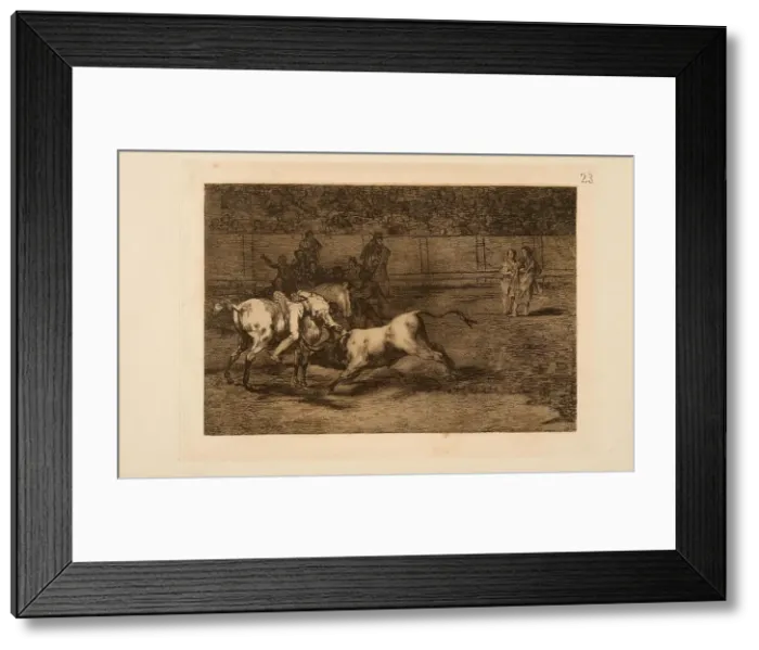 Framed Print : La Tauromaquia: Mariano Ceballos, alias the Indian, kills the bull from his horse, 1815-1816. Creator: Goya, Francisco, de (1746-1828)