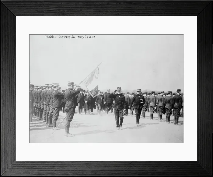 Framed Print : French officers saluting colors, between c1914 and c1915. Creator: Bain News Service Framed Print : French officers saluting colors, between c1914 and c1915. Creator: Bain News Service