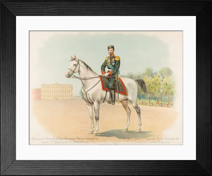 Framed Print : Equestrian Portrait of Nicholas II of Russia, 1896 Creator: Bakmanson, Hugo Karlovich (1860-1953) Framed Print : Equestrian Portrait of Nicholas II of Russia, 1896 Creator: Bakmanson, Hugo Karlovich (1860-1953)