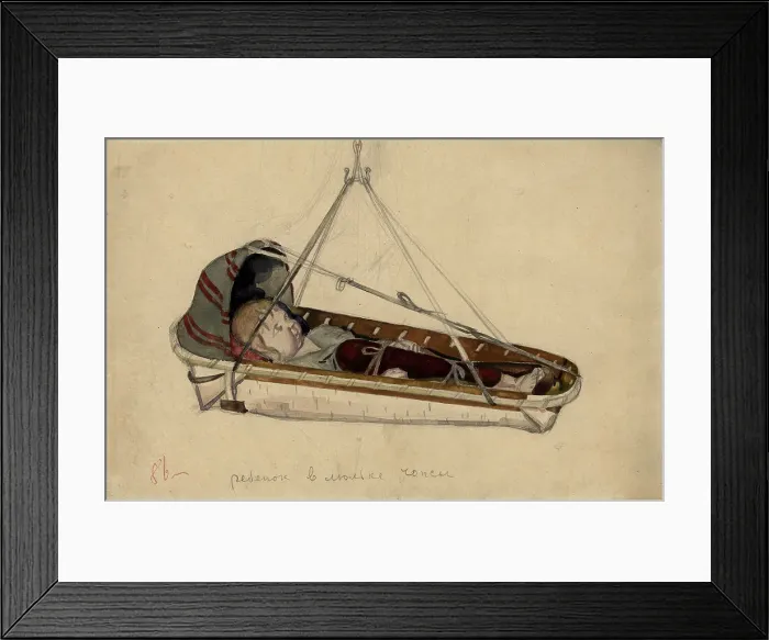 Framed Print : A child in a birch bark cradle, Selkups, 1920. Creator: A. G. Vargin Framed Print : A child in a birch bark cradle, Selkups, 1920. Creator: A. G. Vargin