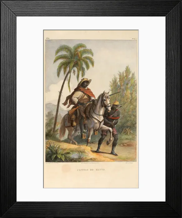 Framed Print : A slave catcher (Capitão do mato). From Voyage pittoresque dans le Brésil, 1835. Creator: Rugendas, Johann Moritz (1802-1858). A slave catcher (Capitão do mato). From Voyage pittoresque dans le Brésil, 1835 Framed Print : A slave catcher (Capitão do mato). From Voyage pittoresque dans le Brésil, 1835. Creator: Rugendas, Johann Moritz (1802-1858). A slave catcher (Capitão do mato). From Voyage pittoresque dans le Brésil, 1835
