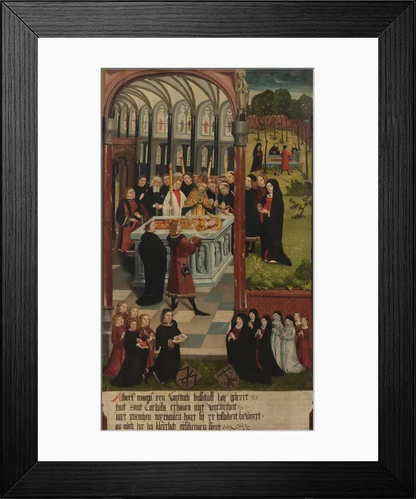 Framed Print : Scenes from the Legend of Saint Cordula: The burial of Saint Cordula by Albertus Magnus, c1490-1499. Creator: Master of Cologne (active ca 1500) Framed Print : Scenes from the Legend of Saint Cordula: The burial of Saint Cordula by Albertus Magnus, c1490-1499. Creator: Master of Cologne (active ca 1500)