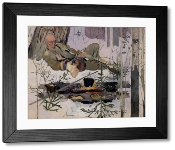 Framed Print : An Ostyak resting in the forest near a fire, Selkups, 1920. Creator: A. G. Vargin Framed Print : An Ostyak resting in the forest near a fire, Selkups, 1920. Creator: A. G. Vargin