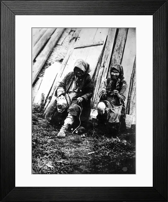 Framed Print : Tutur Tungus. Dudovka camp. Old women twist threads from deer tendons, 1920-1939. Creator: Unknown Framed Print : Tutur Tungus. Dudovka camp. Old women twist threads from deer tendons, 1920-1939. Creator: Unknown
