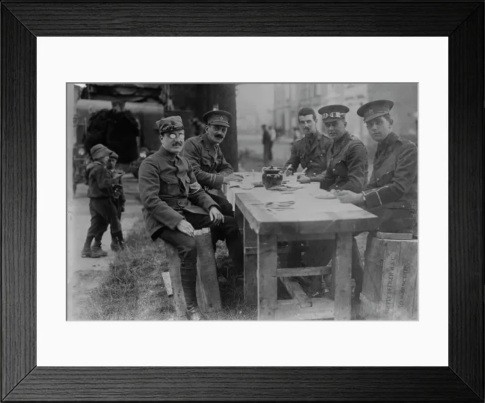 Framed Print : French Officer breakfasts with English, between 1914 and 1918. Creator: Bain News Service Framed Print : French Officer breakfasts with English, between 1914 and 1918. Creator: Bain News Service